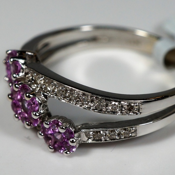 14KW Gold Genuine Pink Sapphire & Diamond Ring - Picture 3 of 7